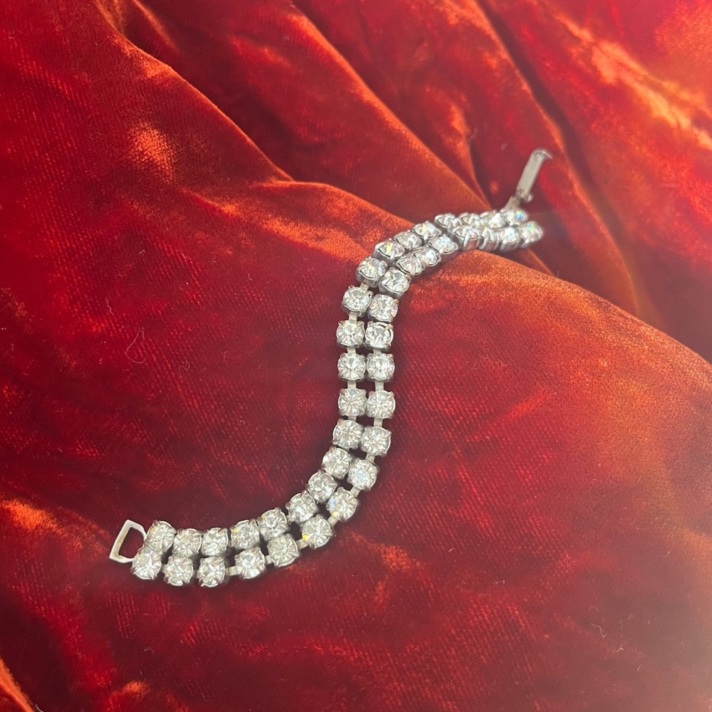 Vintage 1950’s Double Strand Rhinestone Bracelet - Picture 1 of 3